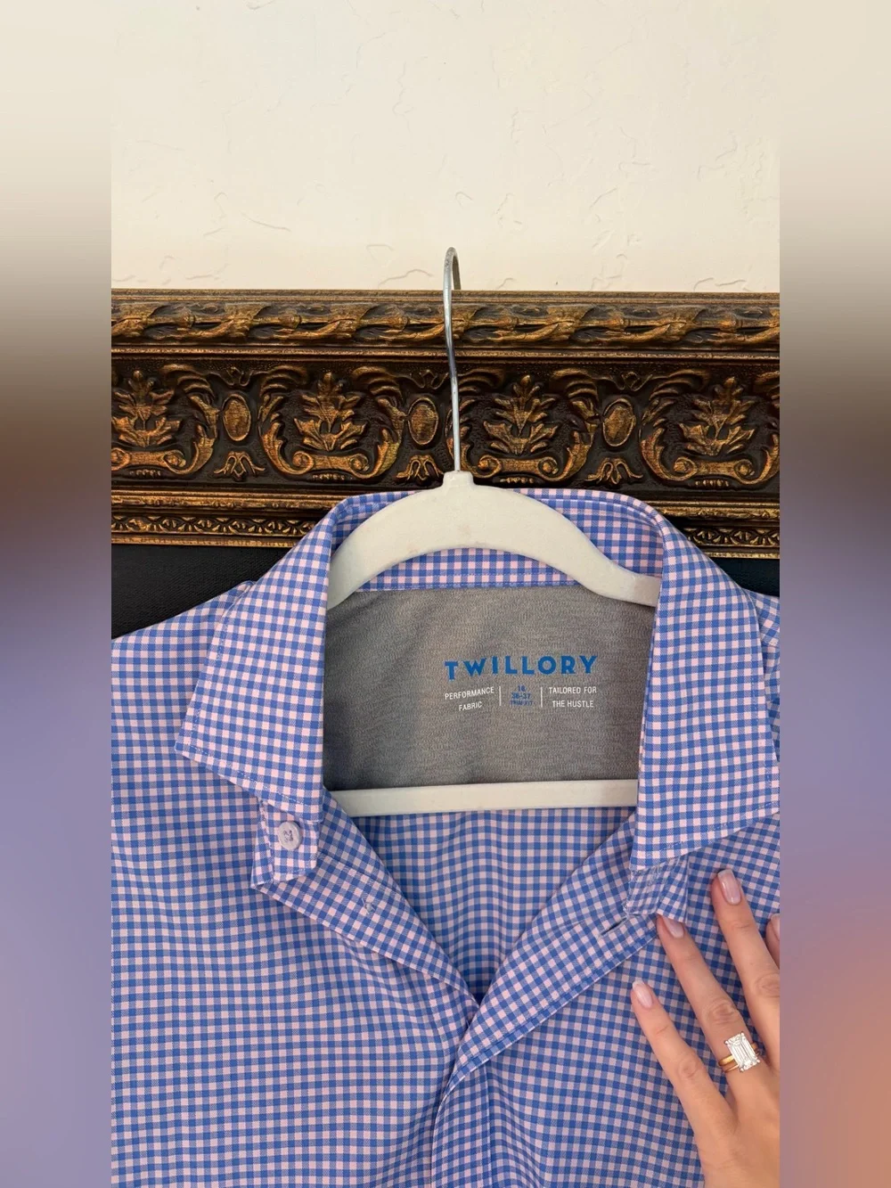 TWILLORY Blue/Pink Gingham Men's Dress Shirt - 16 36/37 Trim Fit